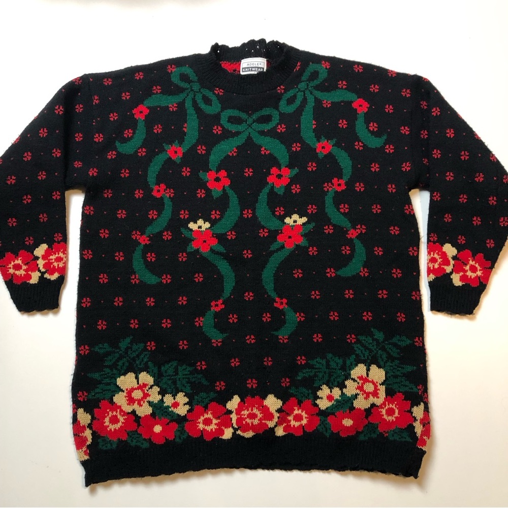 Vintage Adele Knitwear Womens Acrylic Floral Sweater XL